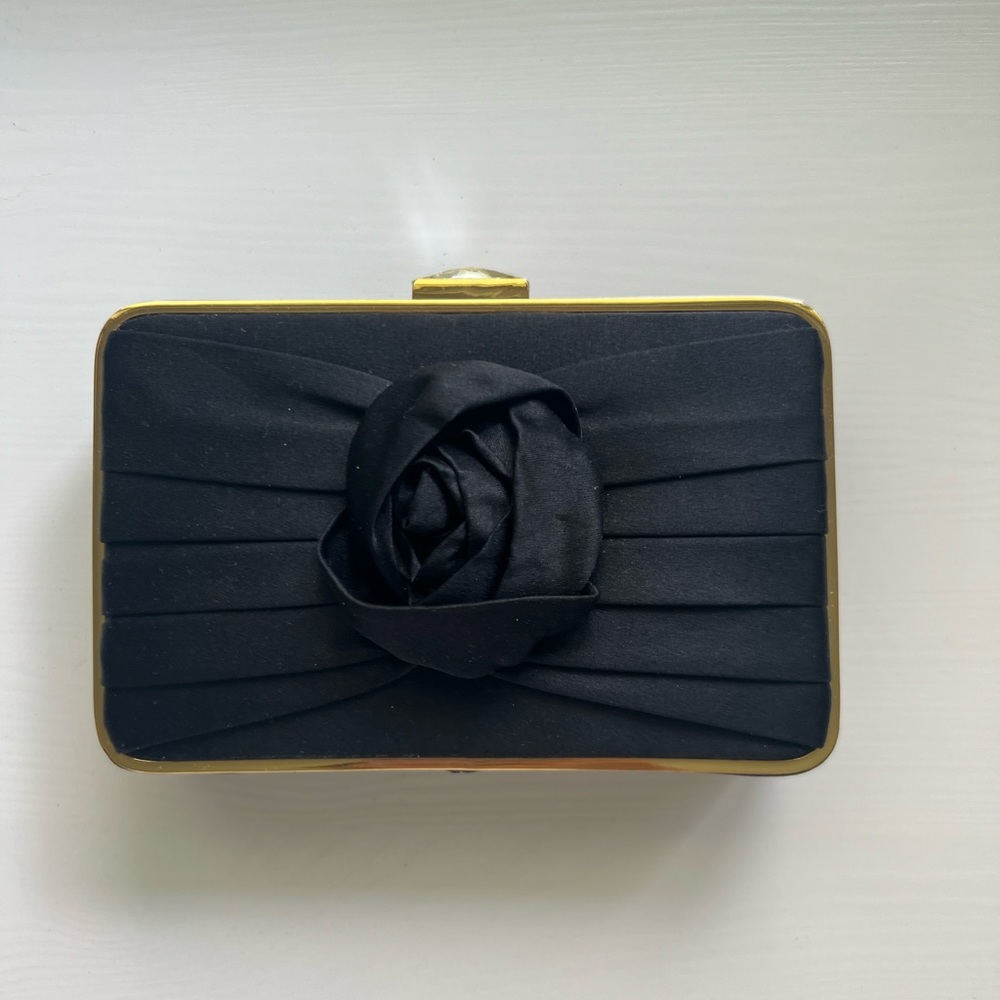 Boutique Black Satin with Gold Accent Clutch
